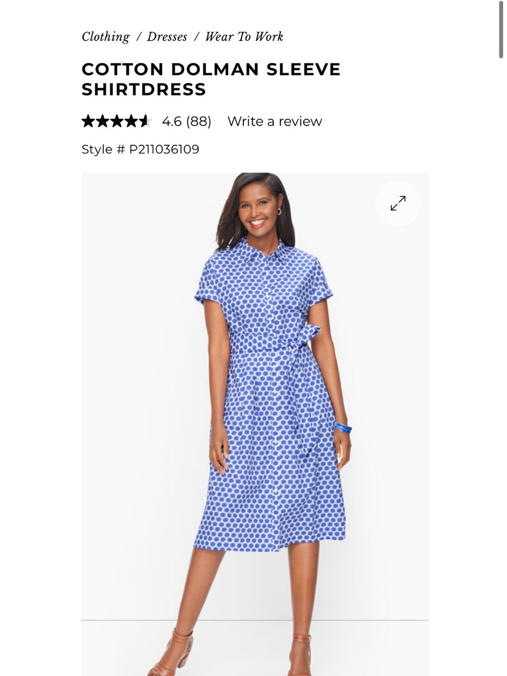 Talbots Blue Sunburst Cotton Midi Shirtdress